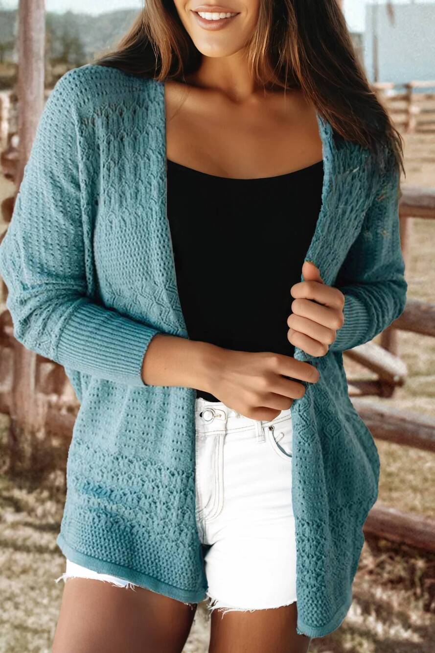 NEW FASHIONWORKS knit open front cardigan in lapis
